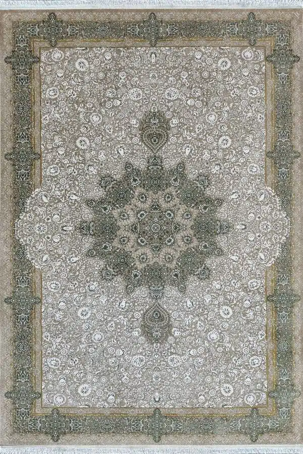 فرش ماشینی 700 شانه گل برجسته طرح طرح کاشان کد 71217-ng - فرش 700 شانه گل برجسته سبز و بژ طرح کاشان کد 71217-ng از فرش آرامش - تصویر شماره 2