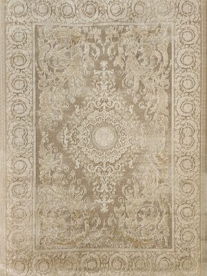 فرش ماشینی 700 شانه طرح ارغوان کرم کد 71200-nt - نمای نزدیک از گل‌های ظریف طرح ارغوان در بافت فرش - تصویر شماره 1
