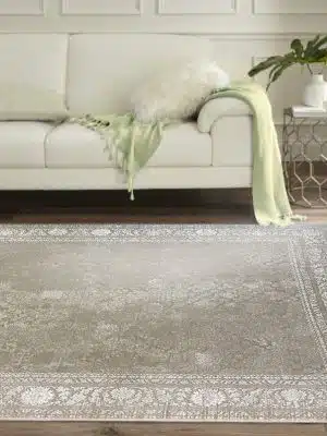 فرش ماشینی 700 شانه طرح لچک ترنج نقره ای کد 71059-nw